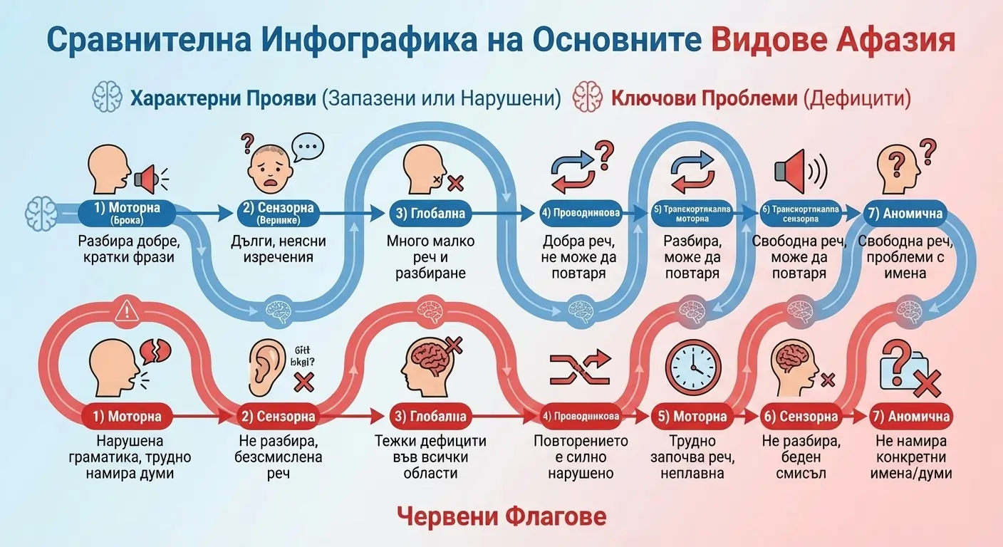 Видове афазия - сравнение